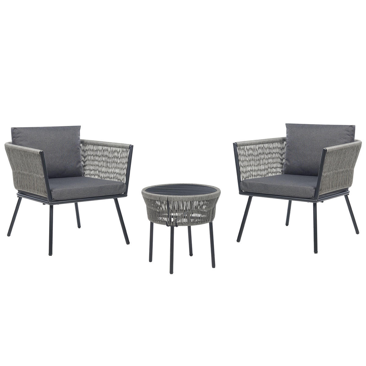 BALKONSET 2-Sitzer Rattan hellgrau Auflagen grau Gargano - Schwarz/Grau, Kunststoff/Textil - Beliani