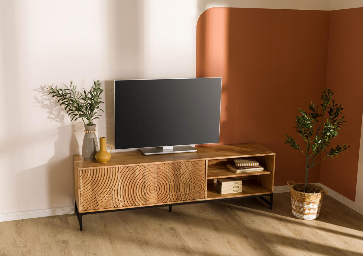 TV-BOARD Akazie 180x40x55 natur lackiert MARRAKESCH #105 - Naturfarben, Holz (180/55/40cm) - Massivmoebel24