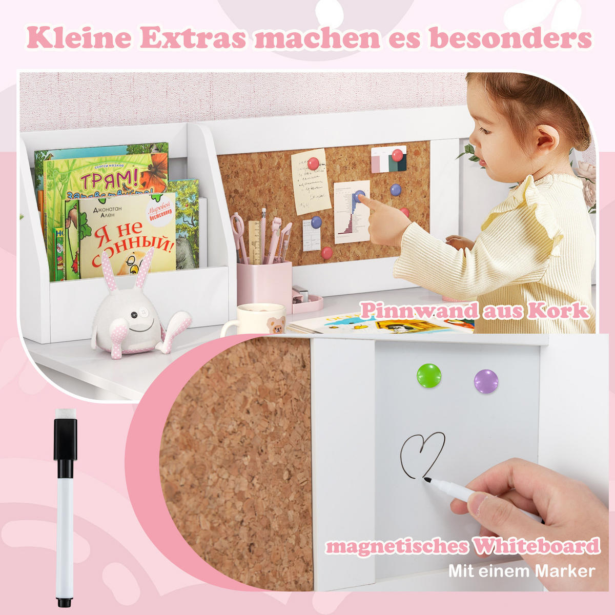 KINDERSCHREIBTISCH mit Stuhl weiß(2-tlg) - Weiß, Holzwerkstoff (90/85.5/45cm) - COSTWAY