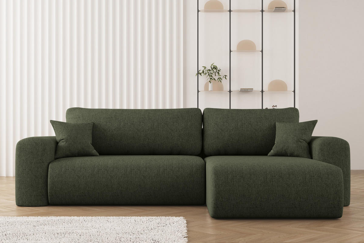 ECKSOFA Mit Schlaffunktion Und Bettkasten L-förmiges Sofa Capri Stoff Verita Rechts Dunkelgrün - Dunkelgrün, Holz (272/145cm) - Kaiser Möbel