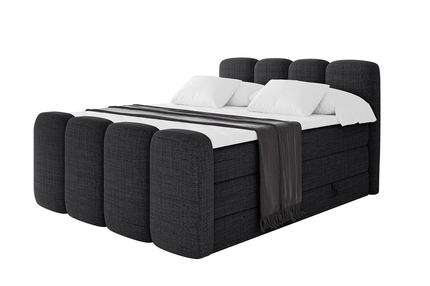 BOXBETT mit Matratze H3|H4 und Lattenrost - NINA-Z KING - 120x200 cm - Schwarz - Schwarz, Holzwerkstoff (120/200cm)