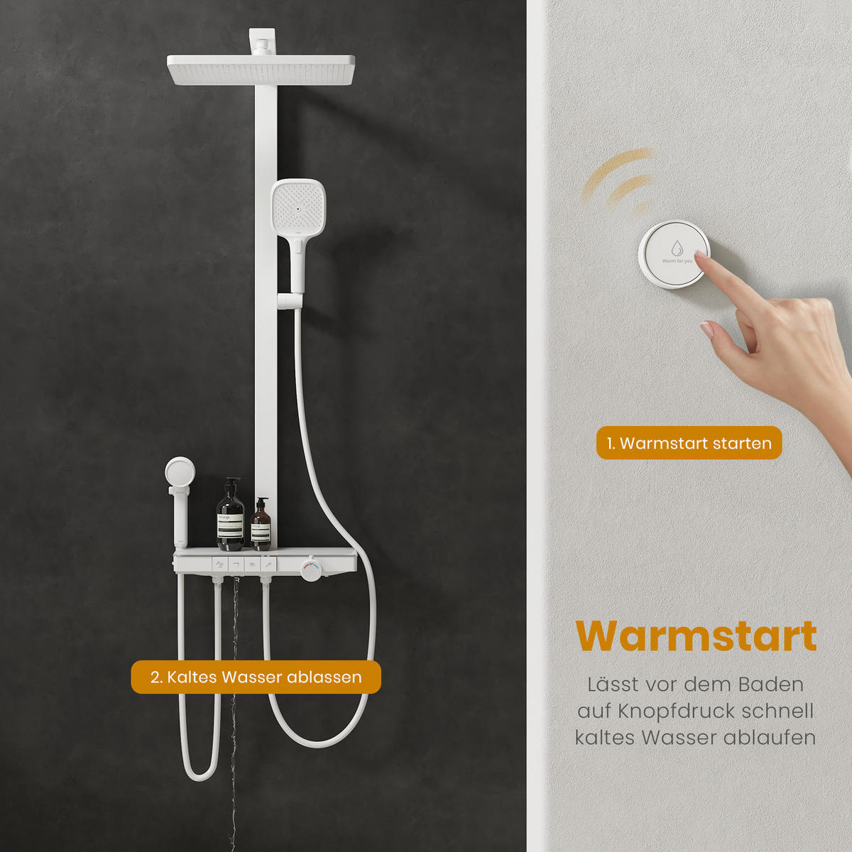 ÜBERKOPFBRAUSESET mit Handbrause Thermostat Vielseitig Weiß - Weiß, Metall (40/113/58cm) - EMKE