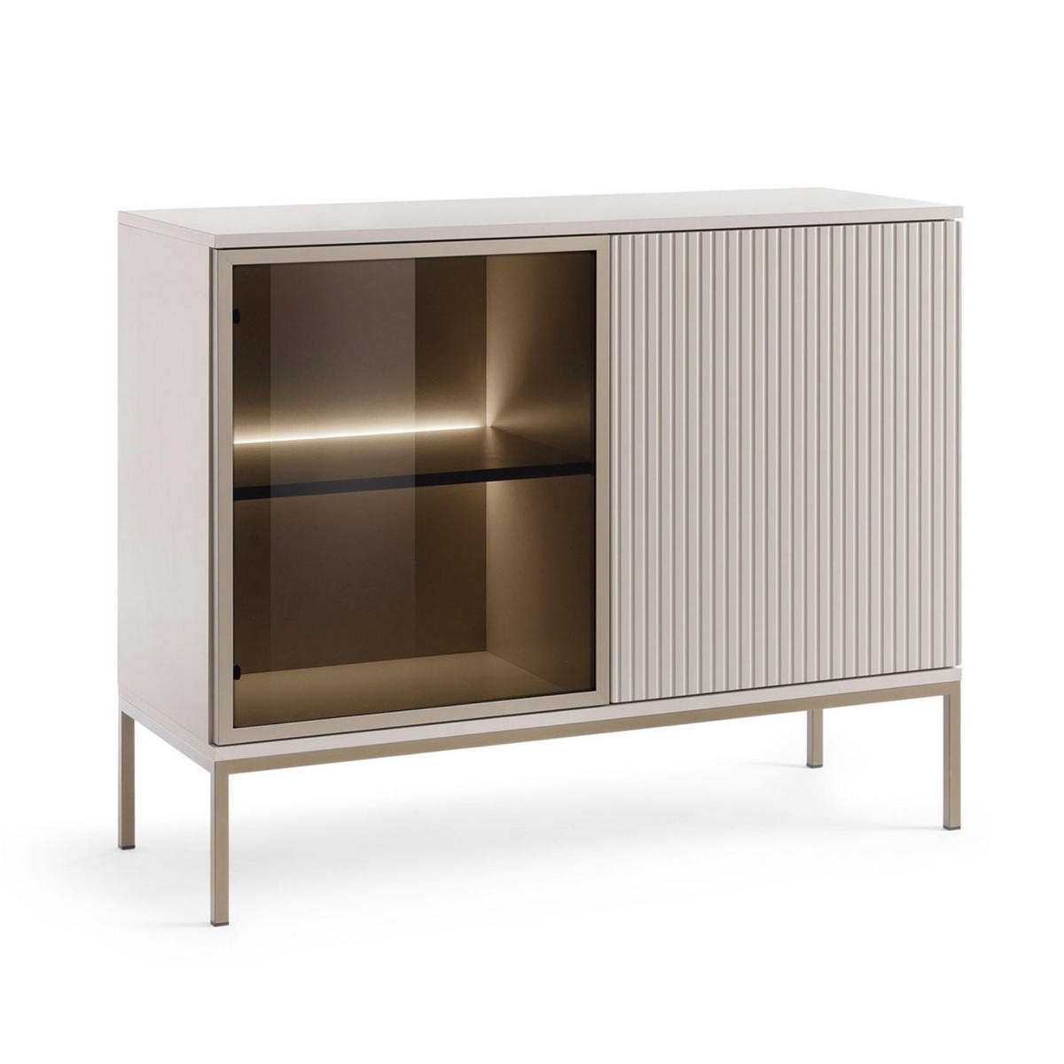 SIDEBOARD Tosena Greige mit LED 104 cm - Kaschmir/Goldfarben, Holzwerkstoff/Metall (104/83/39cm) - Selsey