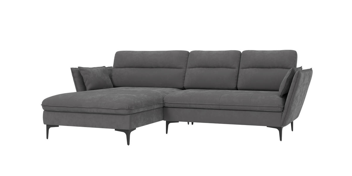 ECKSOFA Mira Grau Samt-Stoff - Schwarz/Grau, Textil/Metall (260/168cm) - S-Style Möbel