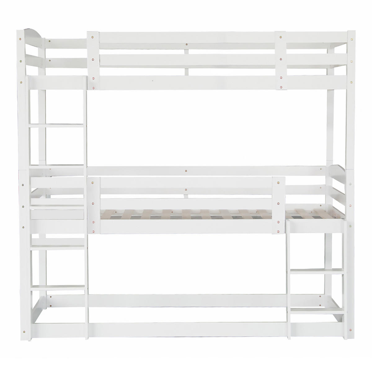 POSCHODOVÁ posteľ 90/200 cm biela trojitá rozložiteľná z borovicového dreva - biela, drevo (90/200cm) - OKWISH