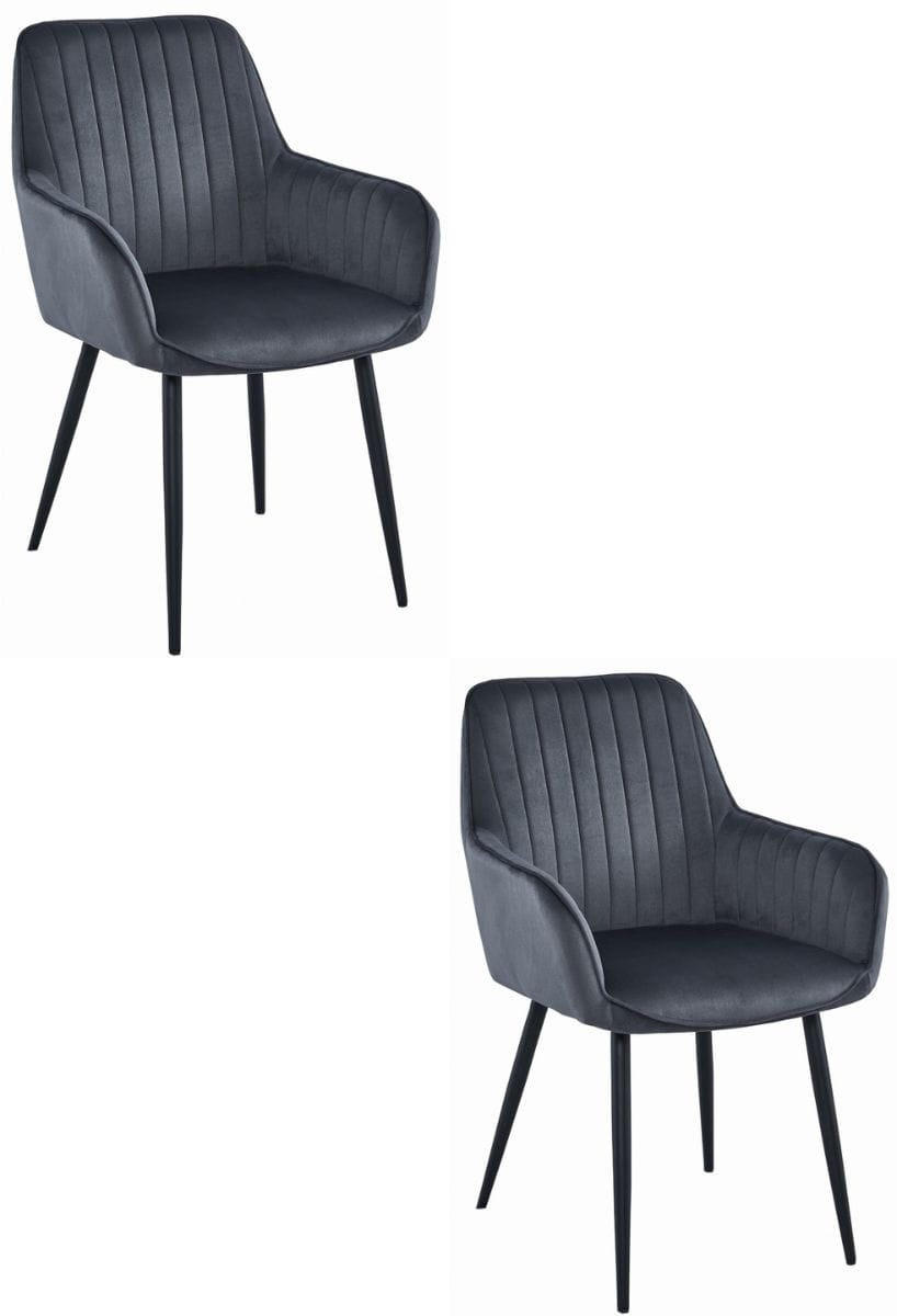 ESSZIMMERSTUHL 2-er Set SELO dunkelgrauer Sitz, schwarze Beine - Dunkelgrau/Schwarz, Textil (55/83.5/45.5cm) - Valora