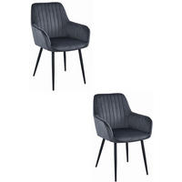 ESSZIMMERSTUHL 2-er Set SELO dunkelgrauer Sitz, schwarze Beine - Dunkelgrau/Schwarz, Textil (55/83.5/45.5cm) - Valora