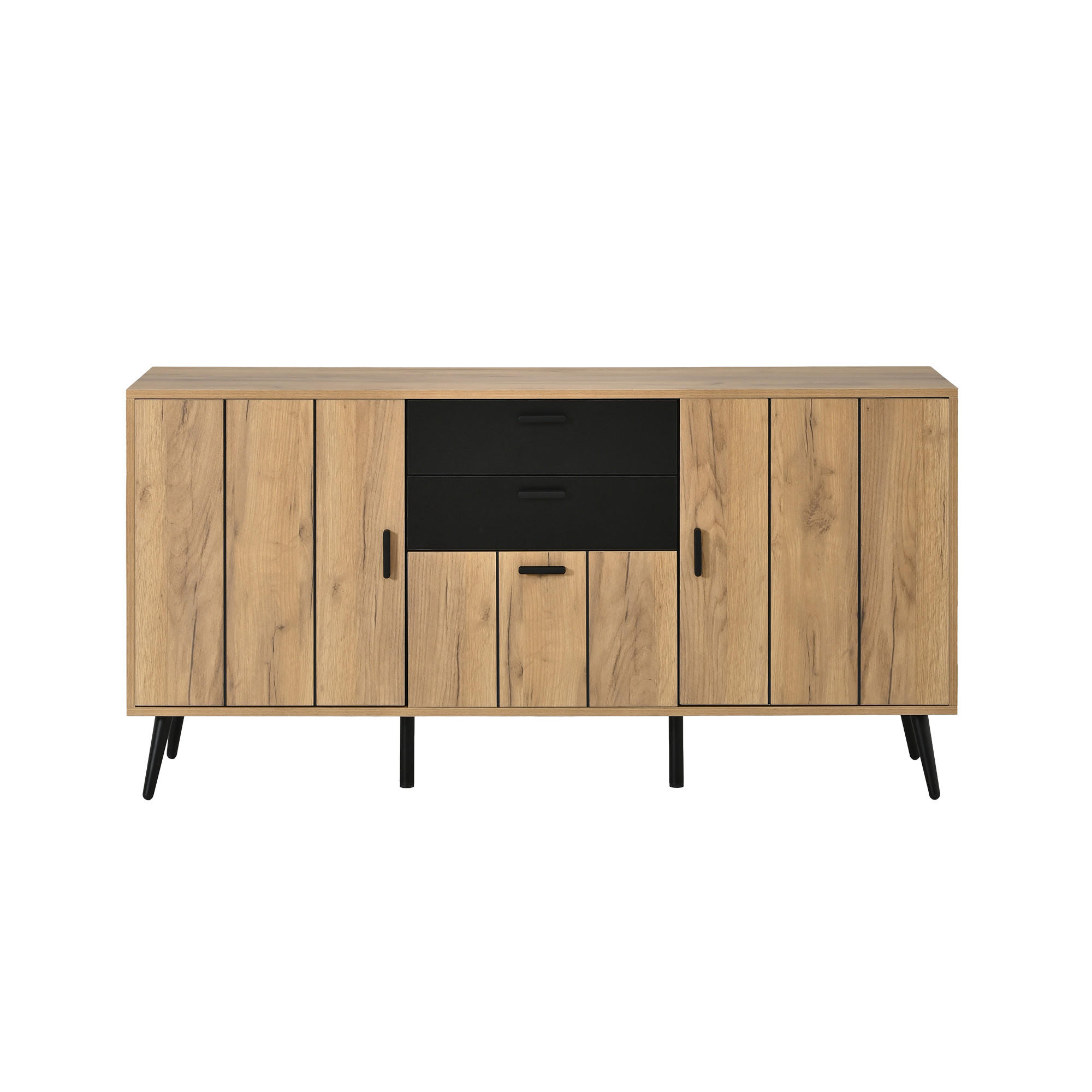 PŘÍBORNÍK Černý a přírodní se 2 zásuvkami, 140 × 35 × 67 cm - přírodní, kompozitní dřevo (140/67/35cm) - Urban Meuble