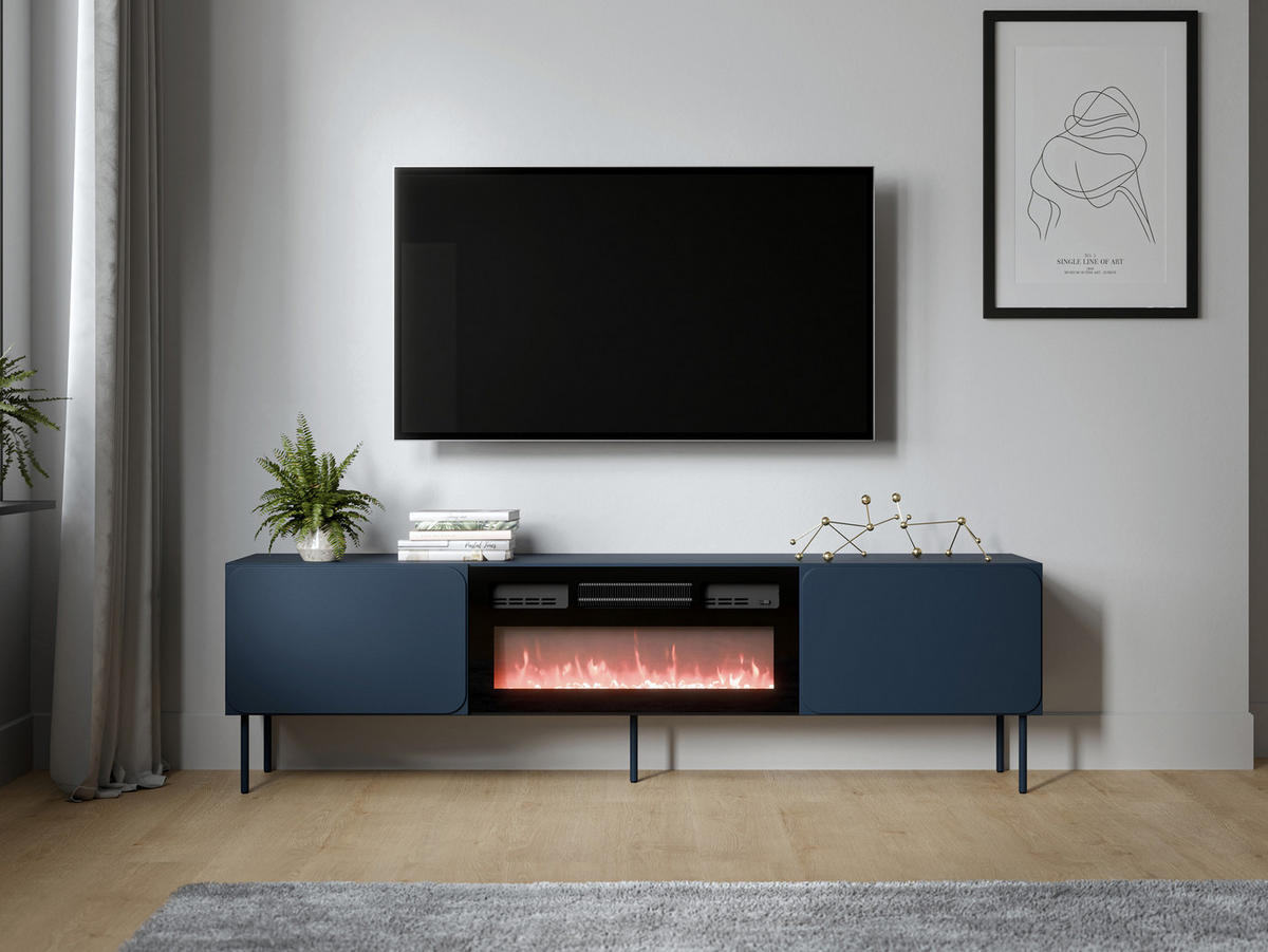 TV-LOWBOARD Rafael 200 EF mit Kamin - Blau, Holzwerkstoff/Metall (200/58/40cm) - MIRJAN24