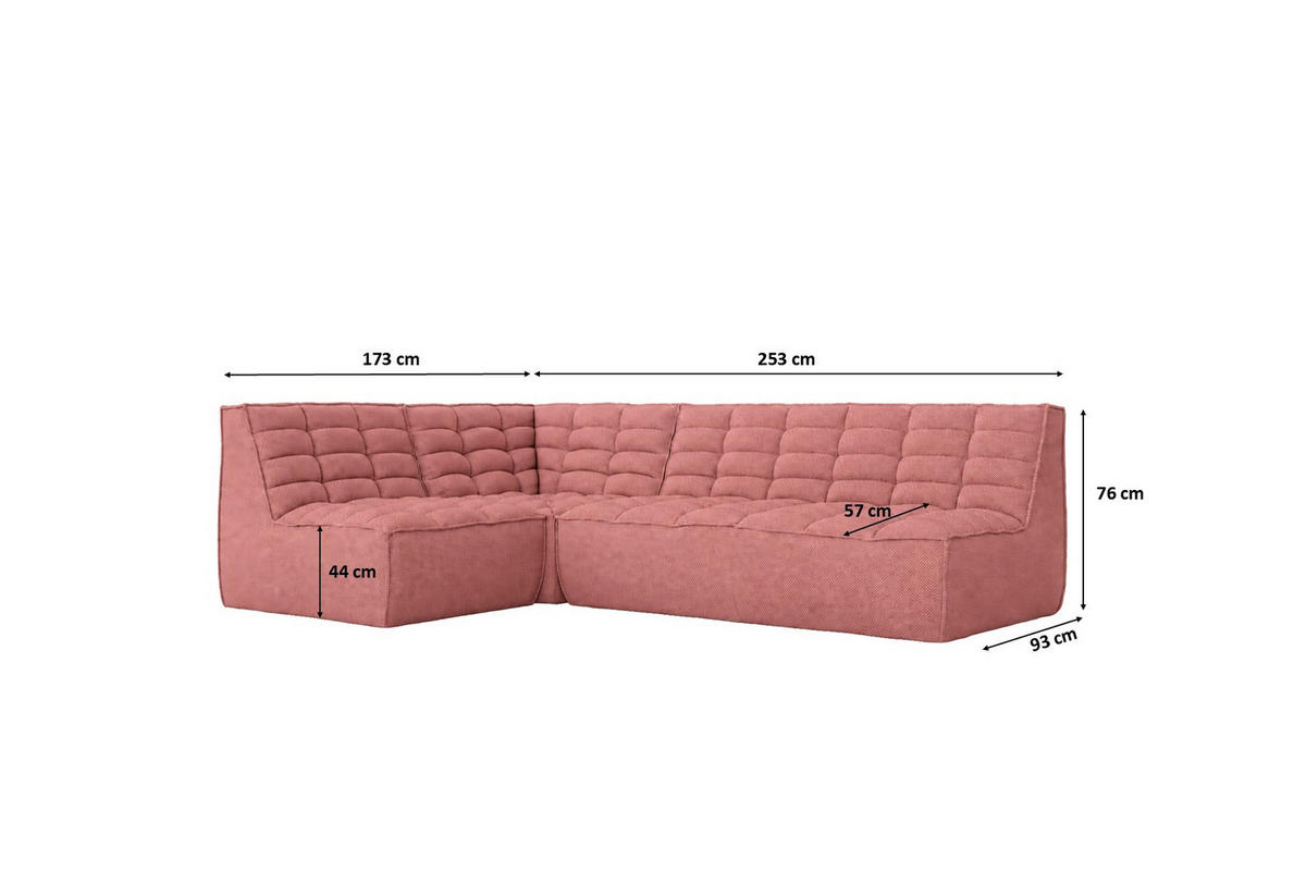 ROHOVÁ SEDAČKA modulární ve tvaru L, plyšová tkanina Pop, Růžová, Levá strana, LAZY L Mini - růžová, dřevo (253/173cm) - Kaiser Möbel