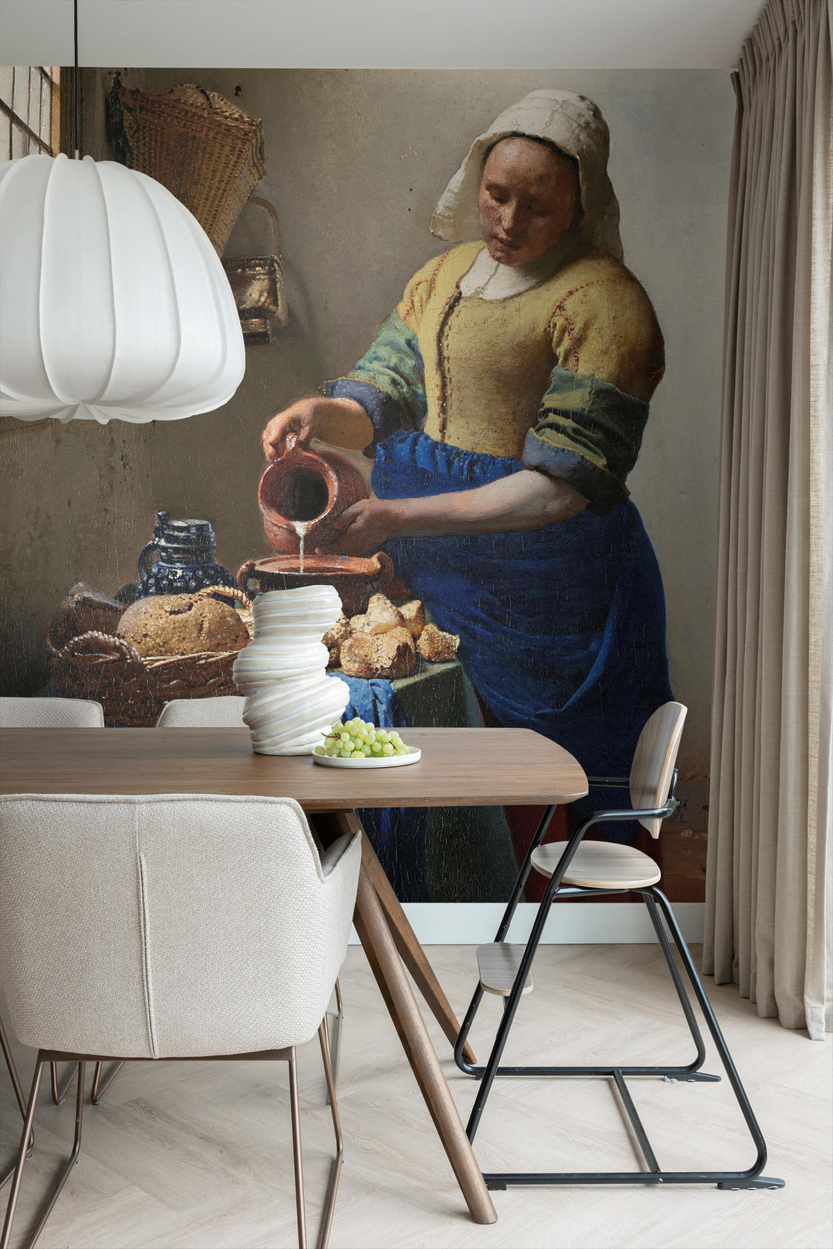 FOTOTAPETE Das Milchmädchen von Johannes Vermeer 200 x 279 cm - Braun, Papier (200/279cm) - Sanders & Sanders