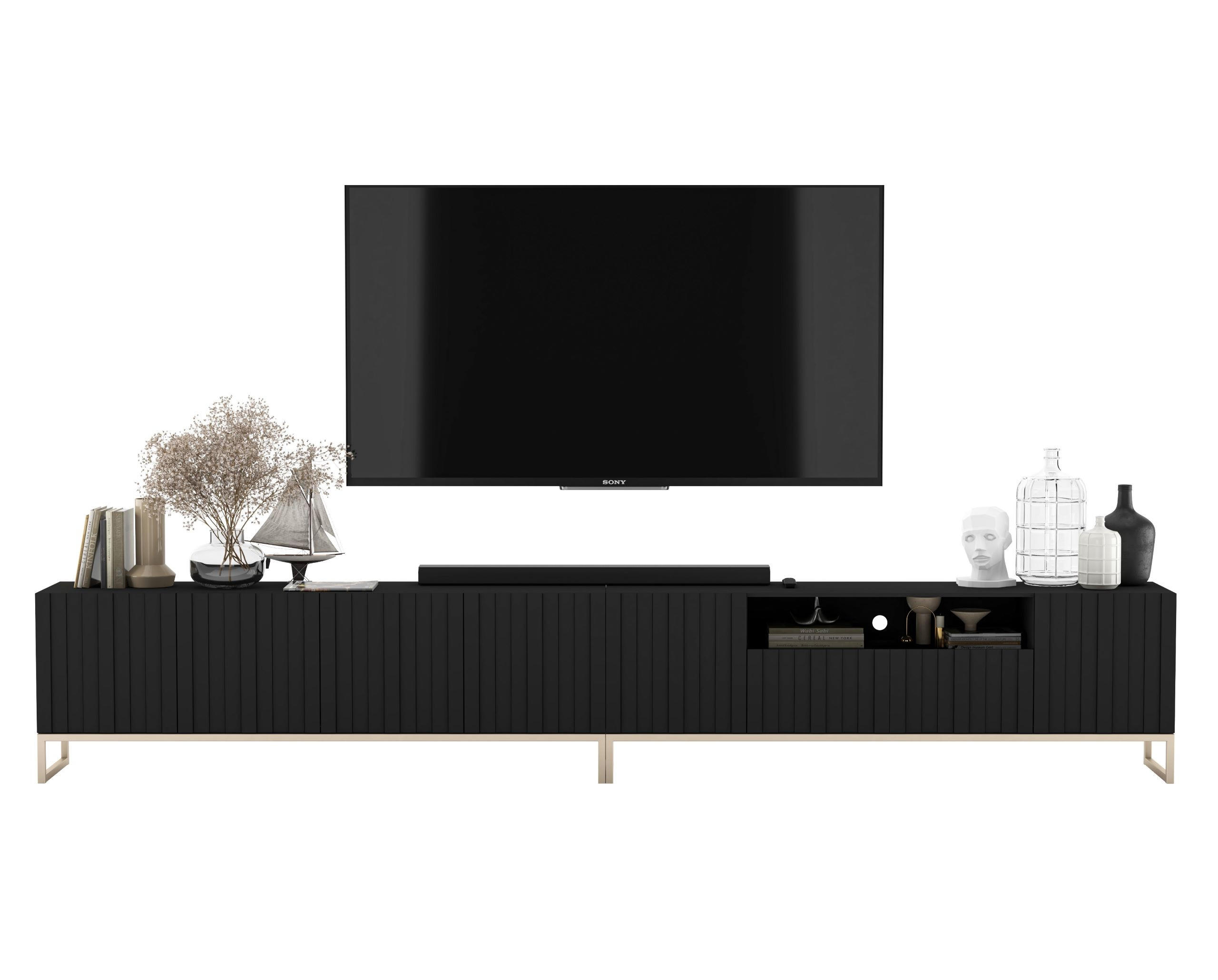 TV-LOWBOARD 2-er Set Elpis2 Schwarz Matt mit Metallrahmen 150 cm - Goldfarben/Schwarz, Holzwerkstoff/Metall (300/51.5/36.5cm) - Meble Lindner