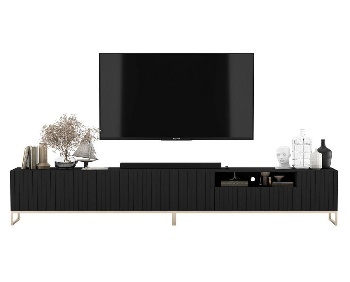 TV-LOWBOARD 2-er Set Elpis2 Schwarz Matt mit Metallrahmen 150 cm - Goldfarben/Schwarz, Holzwerkstoff/Metall (300/51.5/36.5cm) - Meble Lindner
