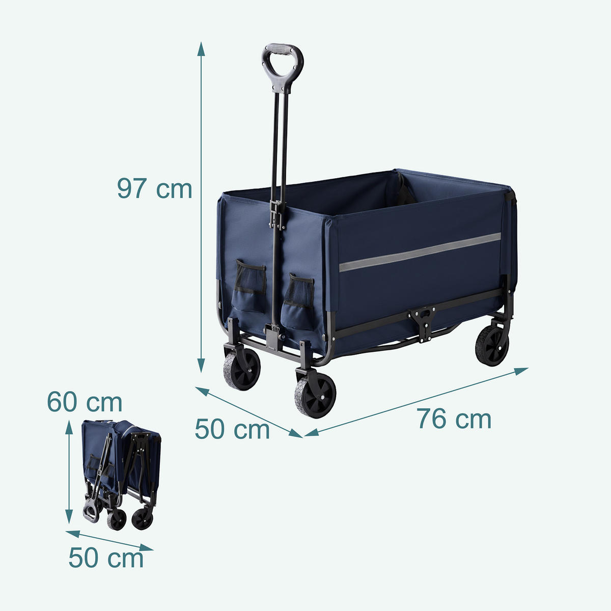 TRANSPORTVAGN Blå hopfällbar 120 l - Mörkblå, Textil/Metall (50/97/76cm) - Relaxdays