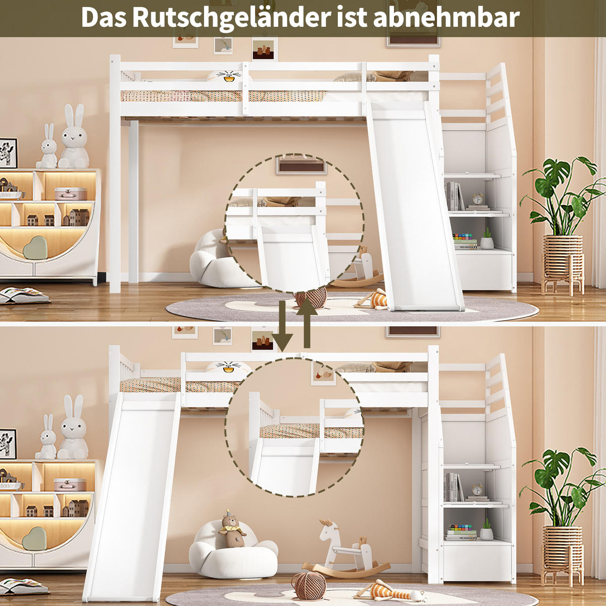 HOCHBETT 90/200 cm Weiß mit Rutsche und Ablageleiter - Weiß, Holzwerkstoff (90/200cm) - Flora Grace