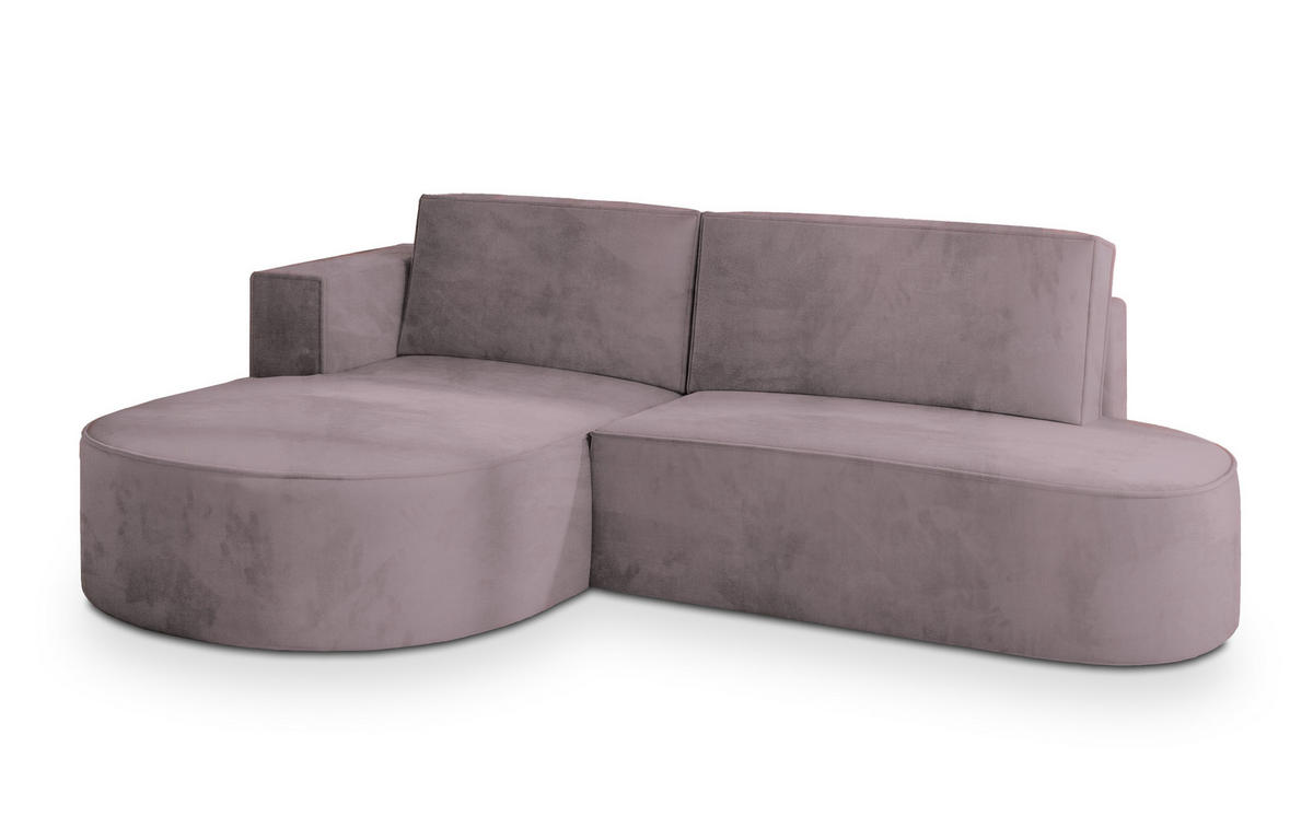 ECKSOFA CORTIO M L-S Lila Velours-Stoff mit Schlaffunktion - Lila, Holz (265/174cm) - MASSENO
