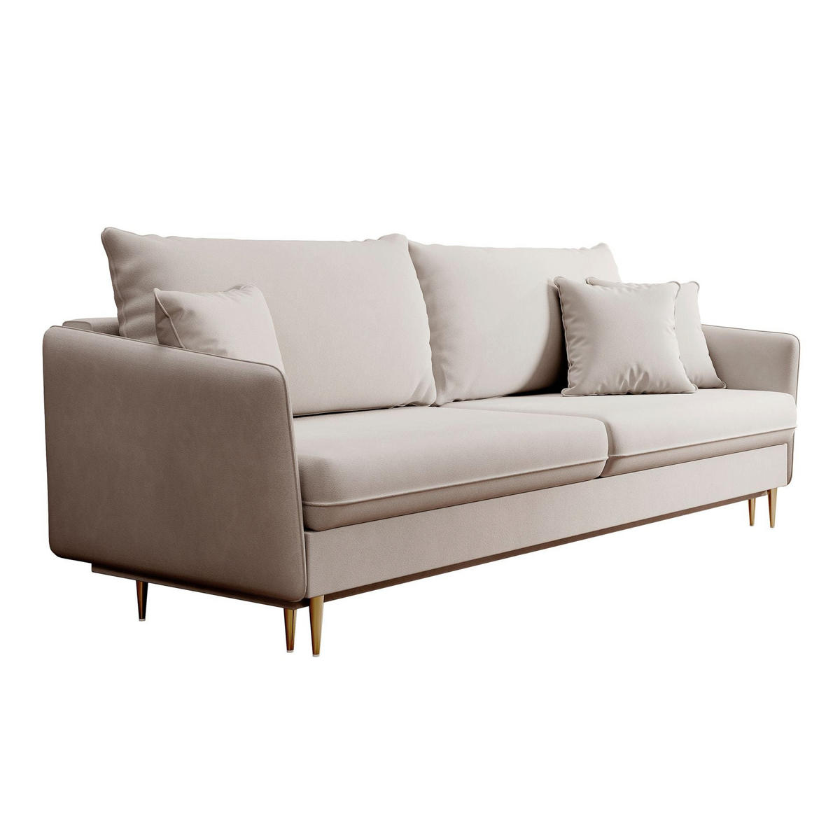 3-SITZER SCHLAFSOFA Volio Samt Graubeige - Taupe/Goldfarben, Textil/Metall (221/90/100cm) - Selsey