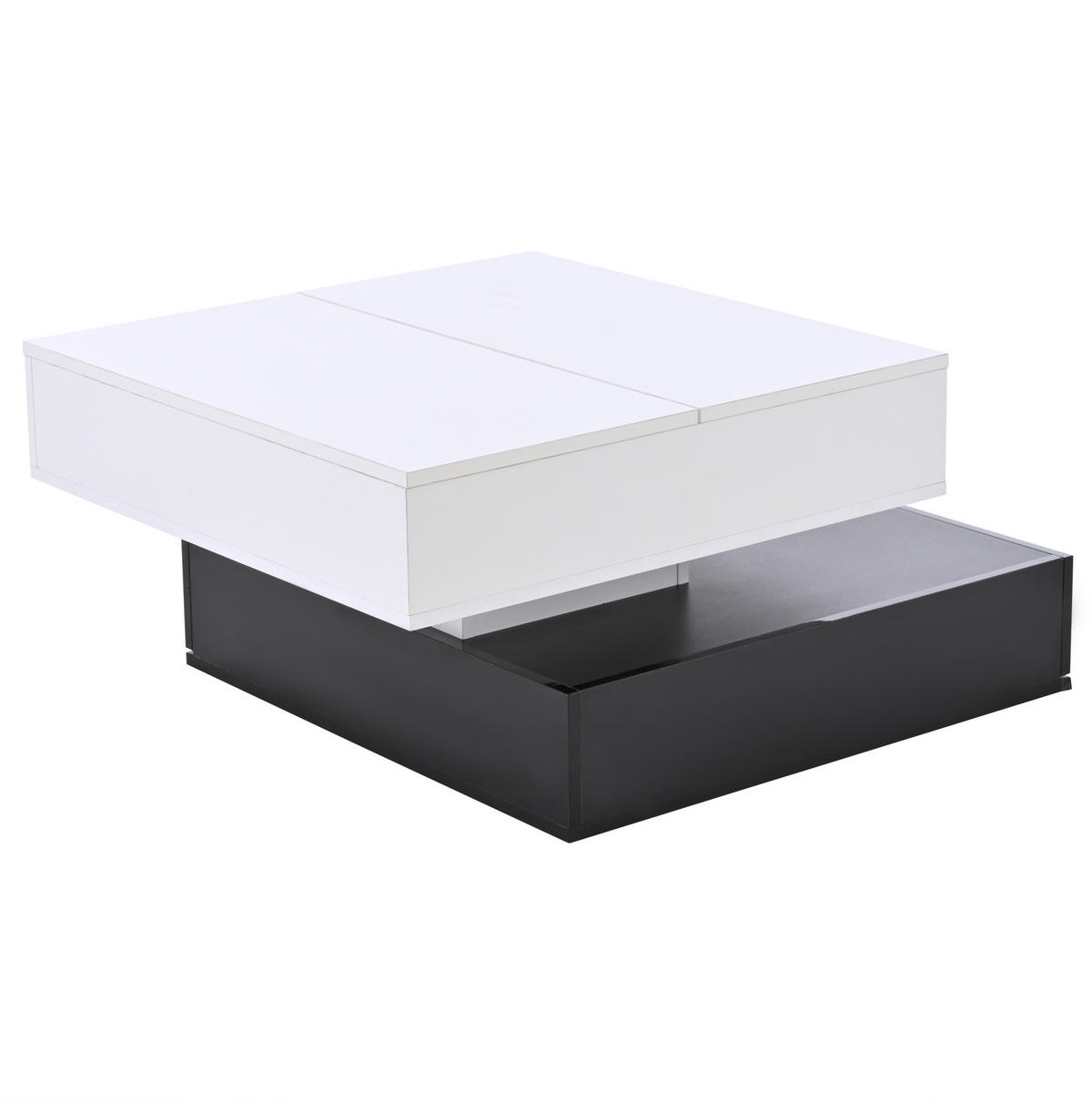 COUCHTISCH aus Spanplatte 70x70x40 cm Schwarz/Weiß mit 360° drehbarer, anhebbarer Tischplatte und 3 Schubladen - Weiß, Holzwerkstoff (70/70/40cm) - Modfu