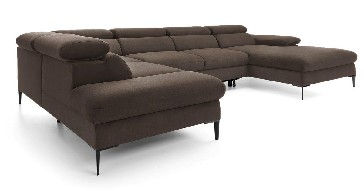ECKSOFA U-Form 350 cm Amaro M mit Schlaffunktion, Rechts, Braun - Braun, Holz (353/214cm) - Emporius