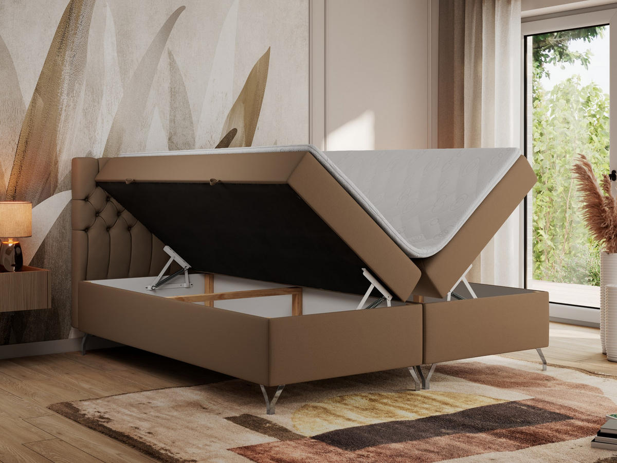 BOXBETT GRIMALDI 120/200 Braun Kunstleder - H4 - Braun, Holz/Textil (120/200cm) - MKS