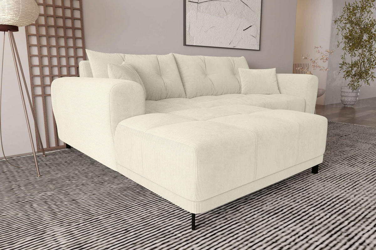 ECKSOFA Massimo Cordstoff Creme inkl. Schlaffunktion Links - Creme/Schwarz, Textil/Metall (246/177cm) - 99rooms