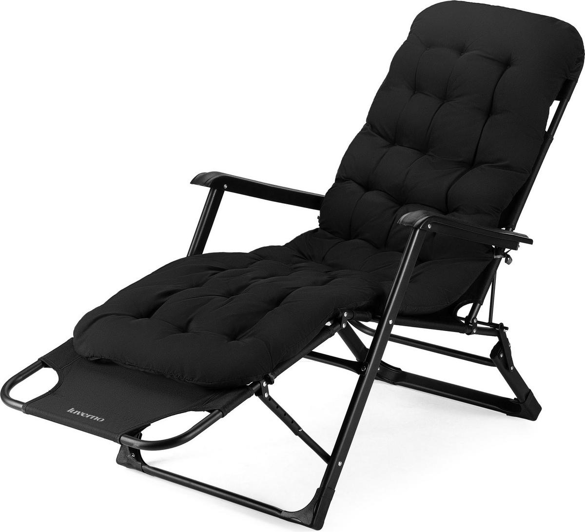 GARTEN-RELAXSESSEL mit Kissen, 180/52 cm, bis 120 kg - Schwarz, Metall (52/76/180cm) - Luverno