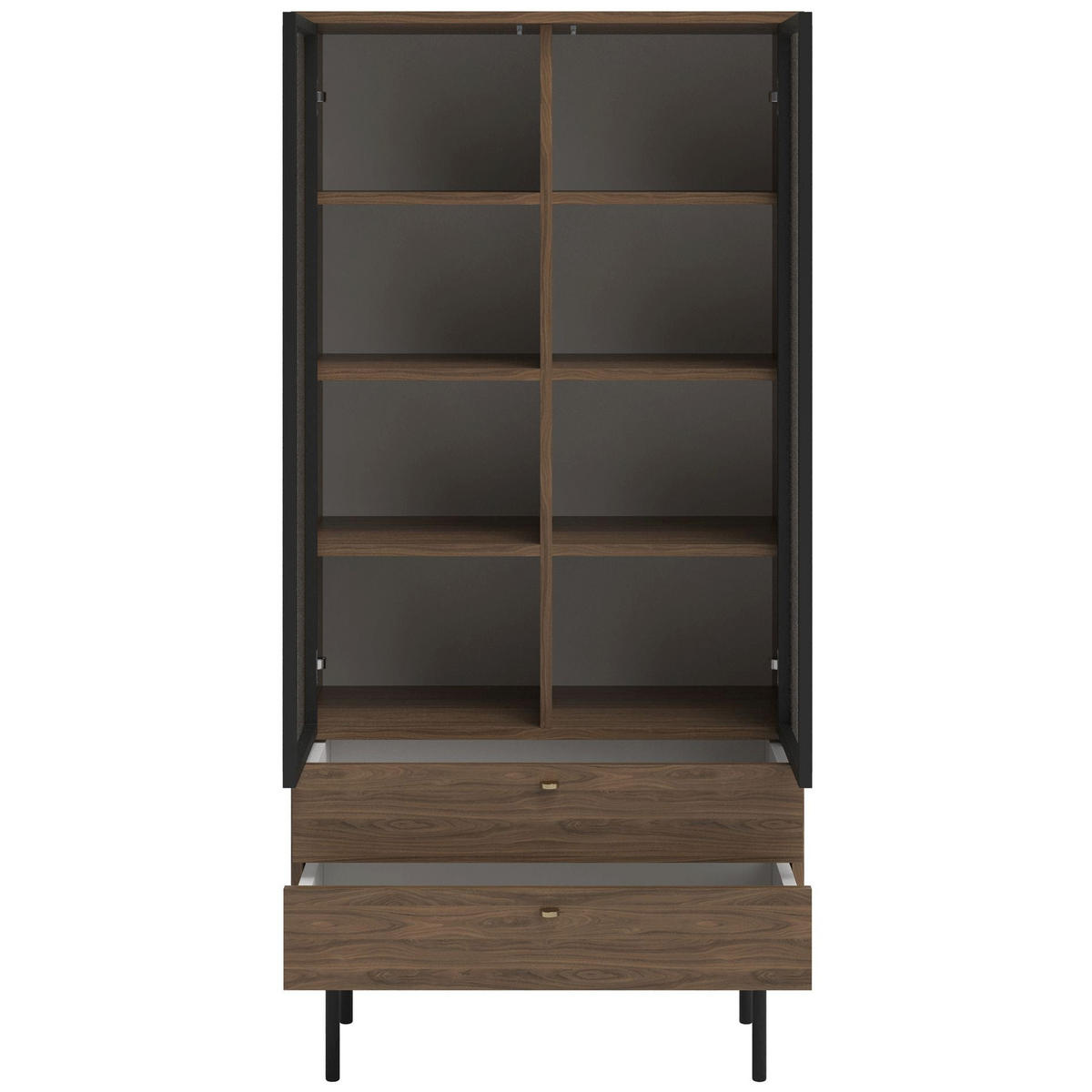VITRINE Olar Holzoptik Carini Nussbaum 85 cm - Goldfarben/Schwarz, Holzwerkstoff/Metall (85/179/41cm) - Selsey