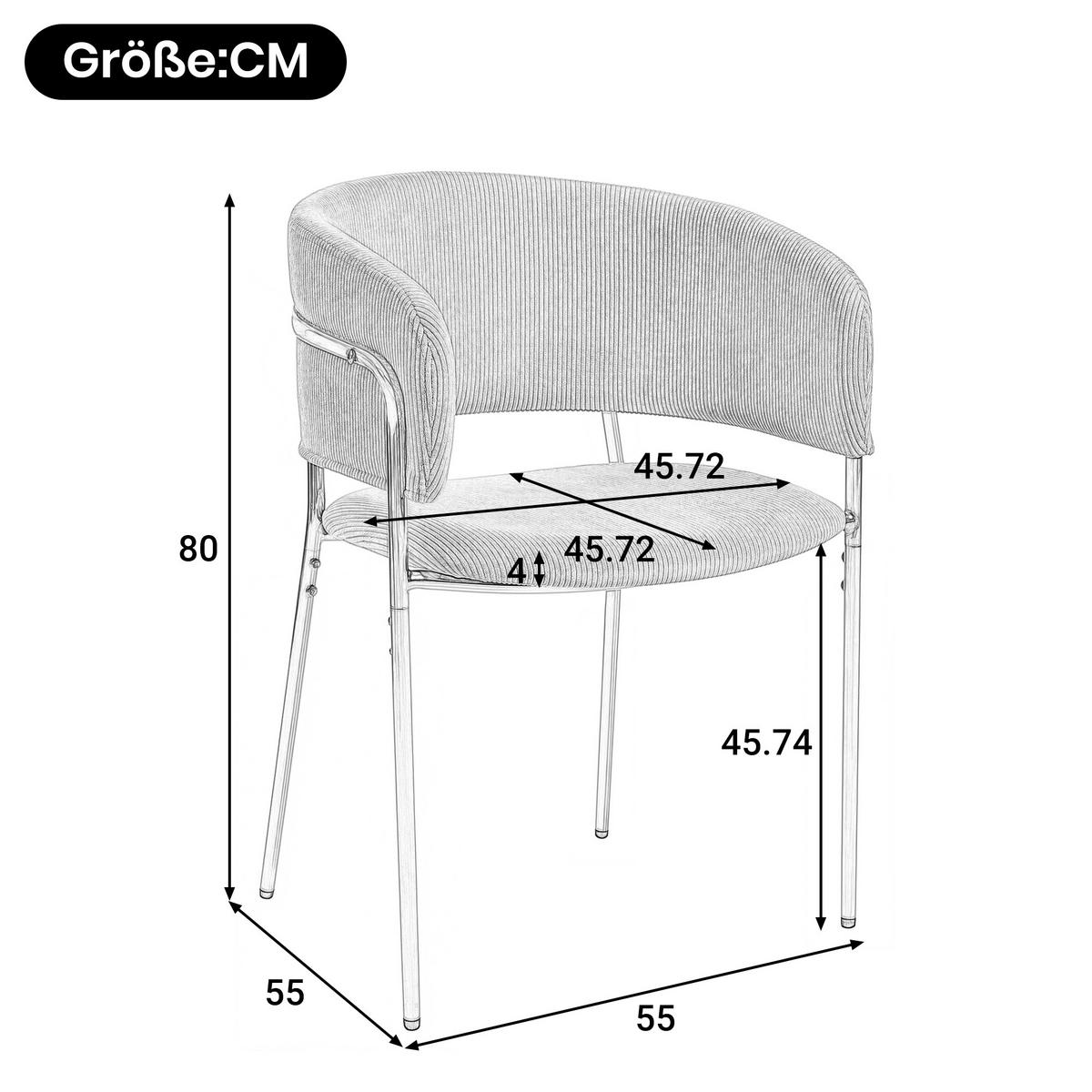 ESSZIMMERSTUHL 2 Stück 55×55×80 cm aus Metall & Holz mit Cord-Bezug, beige - Beige, Metall (55/80/55cm) - Luhomfu