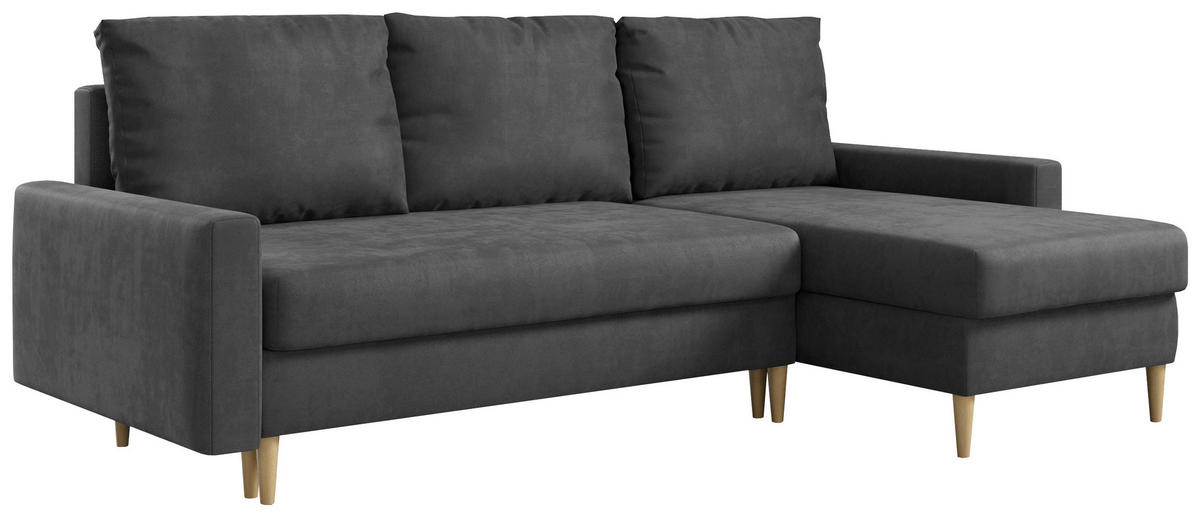 ECKSOFA Lang Velvet Grau - Braun/Grau, Holz/Textil (220/140cm) - MKS