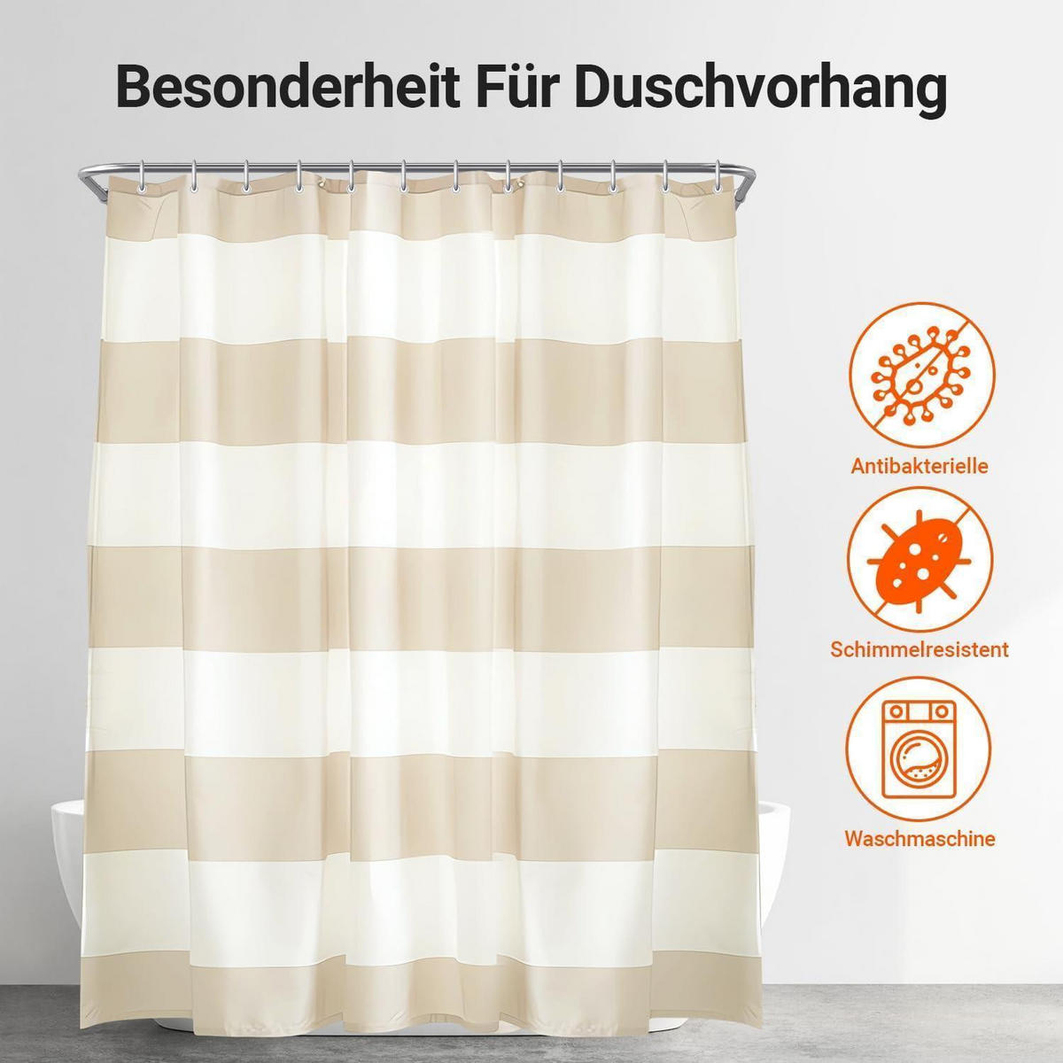 DUSCHVORHANG Beige Streifen 160 x 180 cm - Multicolor, Textil (160/180cm)