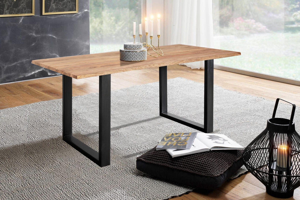 ESSTISCH MAREK - Beige/Schwarz, Holz/Metall (80/140/77cm) - SAM