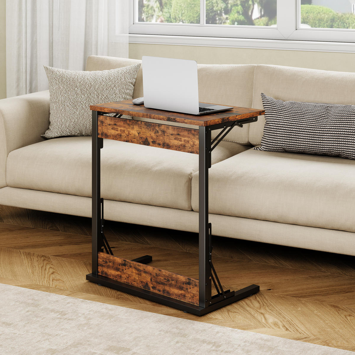 BEISTELLTISCH 60/37/71 cm in Braun, faltbar mit Metallgestell - Braun, Holzwerkstoff (60/37/71cm) - Flora Grace