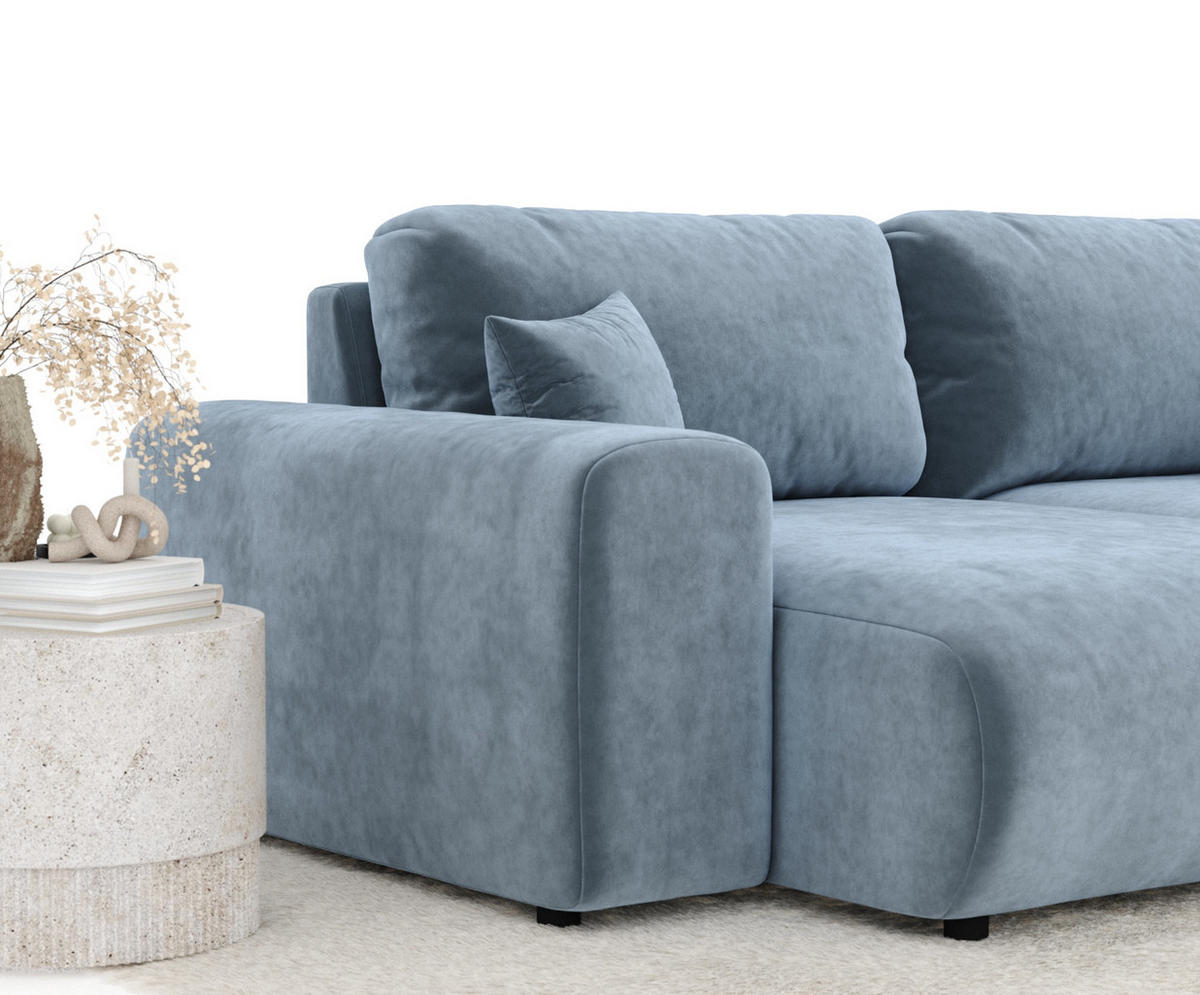 ECKSOFA Zanzibar Blau Grau Samtstoff - Blaugrau/Schwarz, Holz/Holzwerkstoff (237/144cm) - Maison de Reve