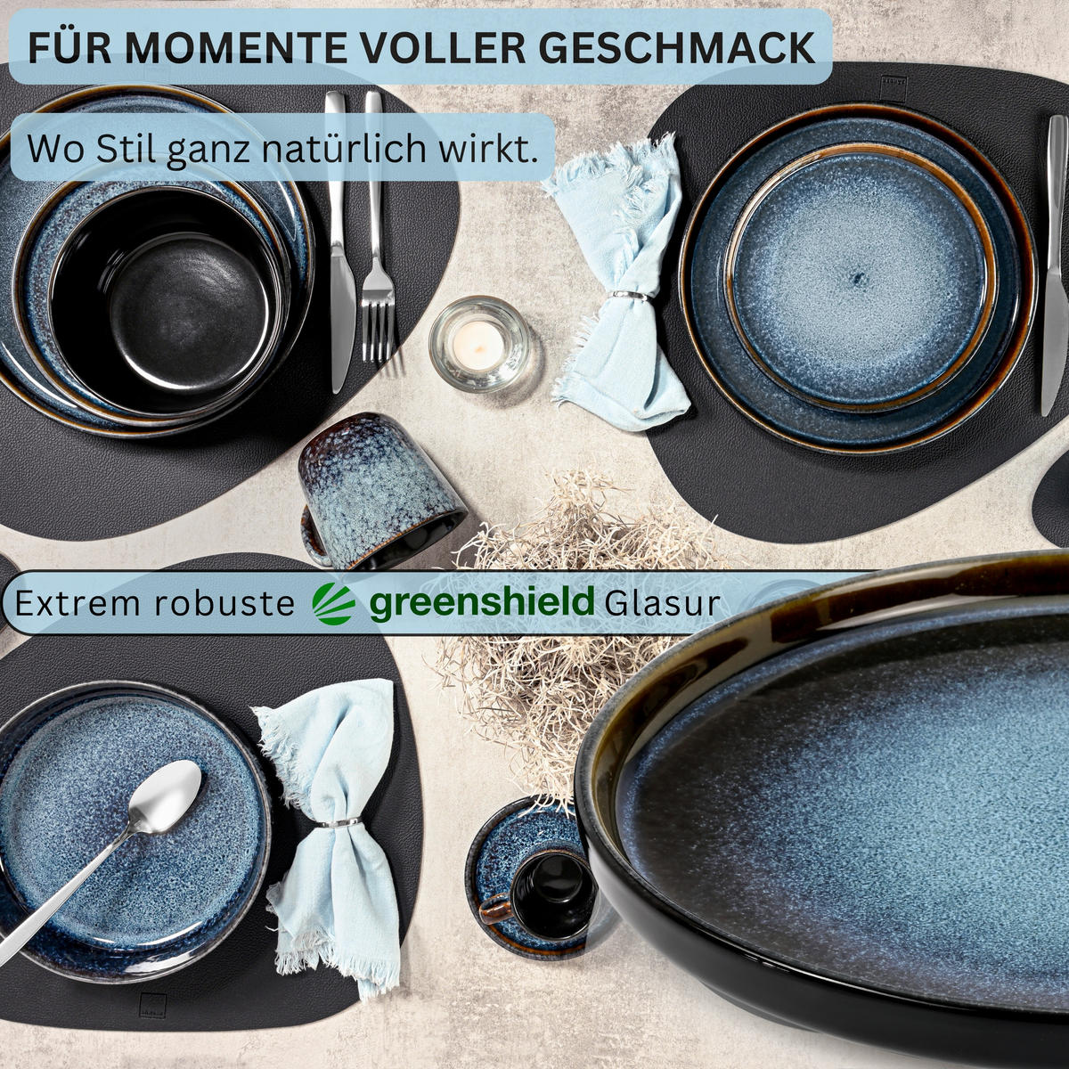 SPEISETELLER SET OSAKA - 6 teilig aus Steingut - Blau, Stein (26.5cm) - Sänger
