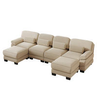 WOHNLANDSCHAFT 4-Sitzer U-Form mit 2 Hockern, DE-42659, Beige - Beige, Holz (336/94/161cm) - ComfortXL