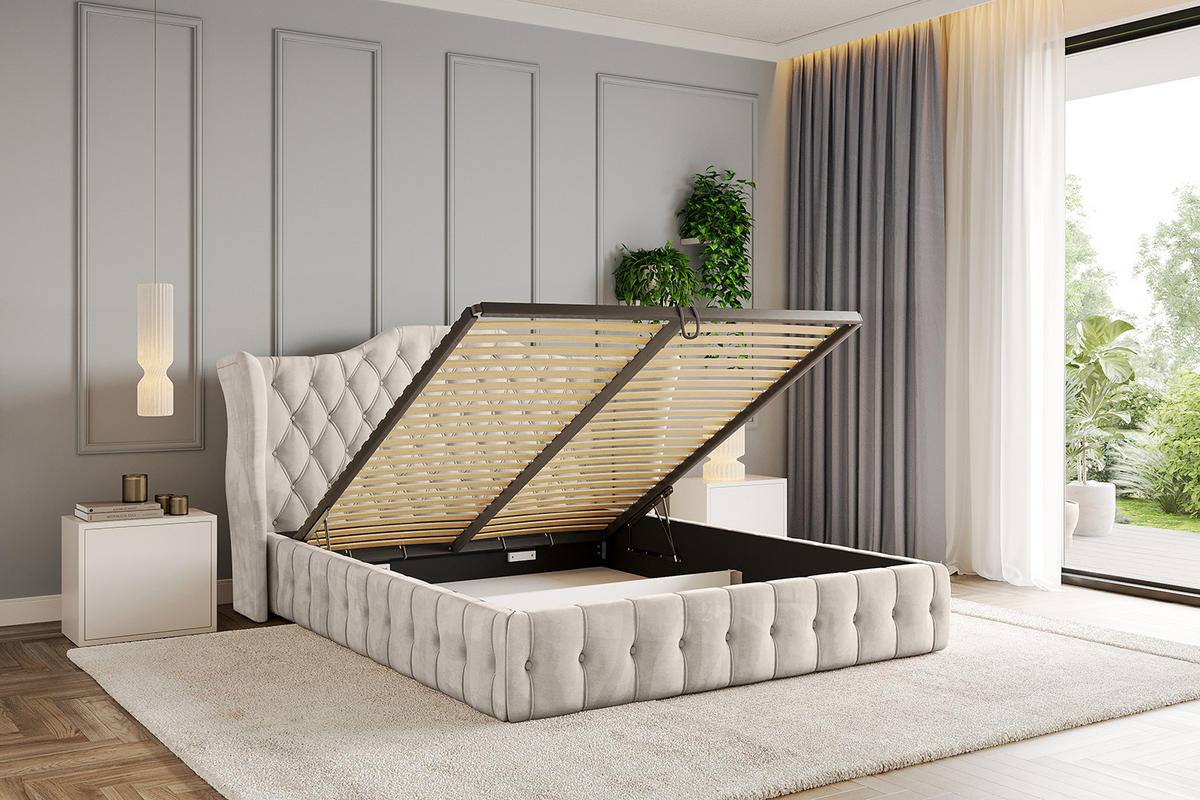POLSTERBETT mit Bettkasten und Lattenrost, Bett mit Matratze H3/H4 - MODY 120x200 Beige - Beige, Holzwerkstoff/Textil (120/200cm) - ALTDECOR