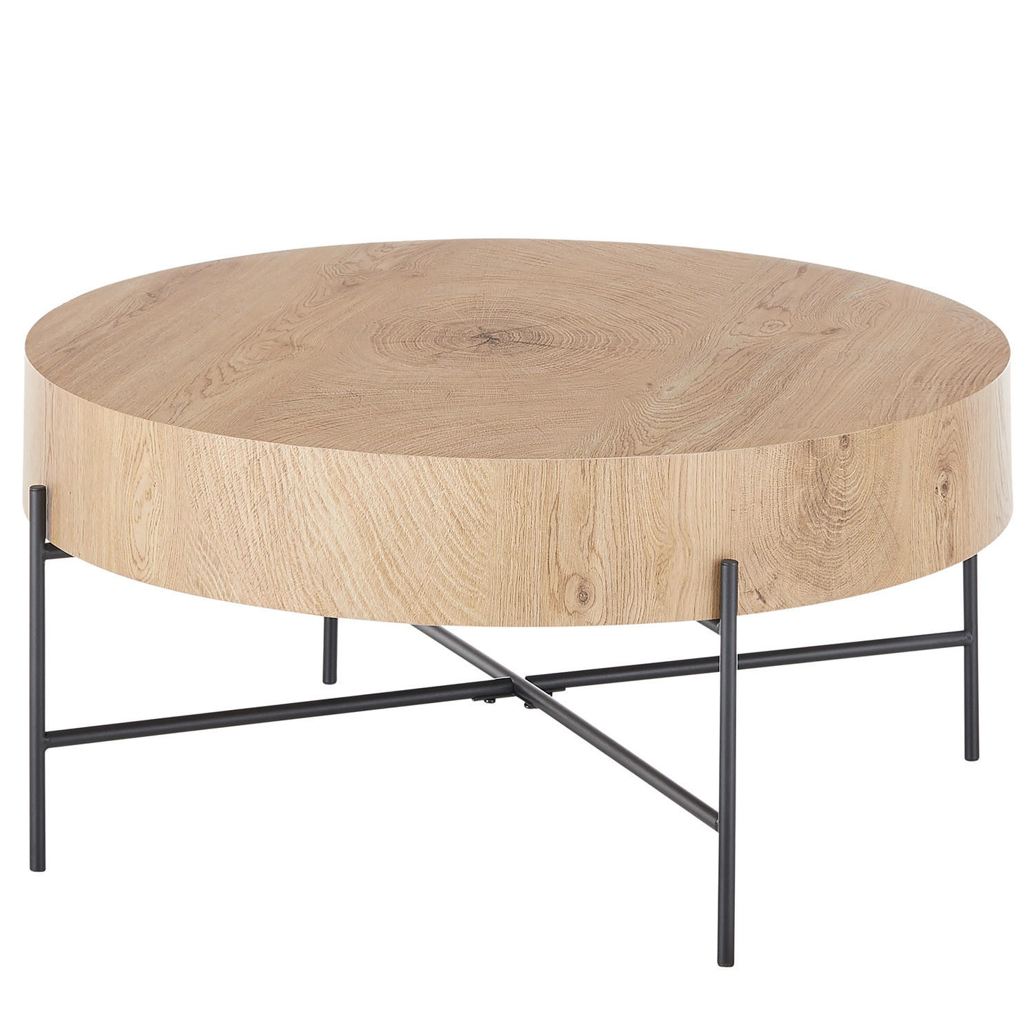 HOME24 Couchtisch Taynard - Eichefarben/Schwarz, Holzwerkstoff/Metall (80/80/37cm) - home24