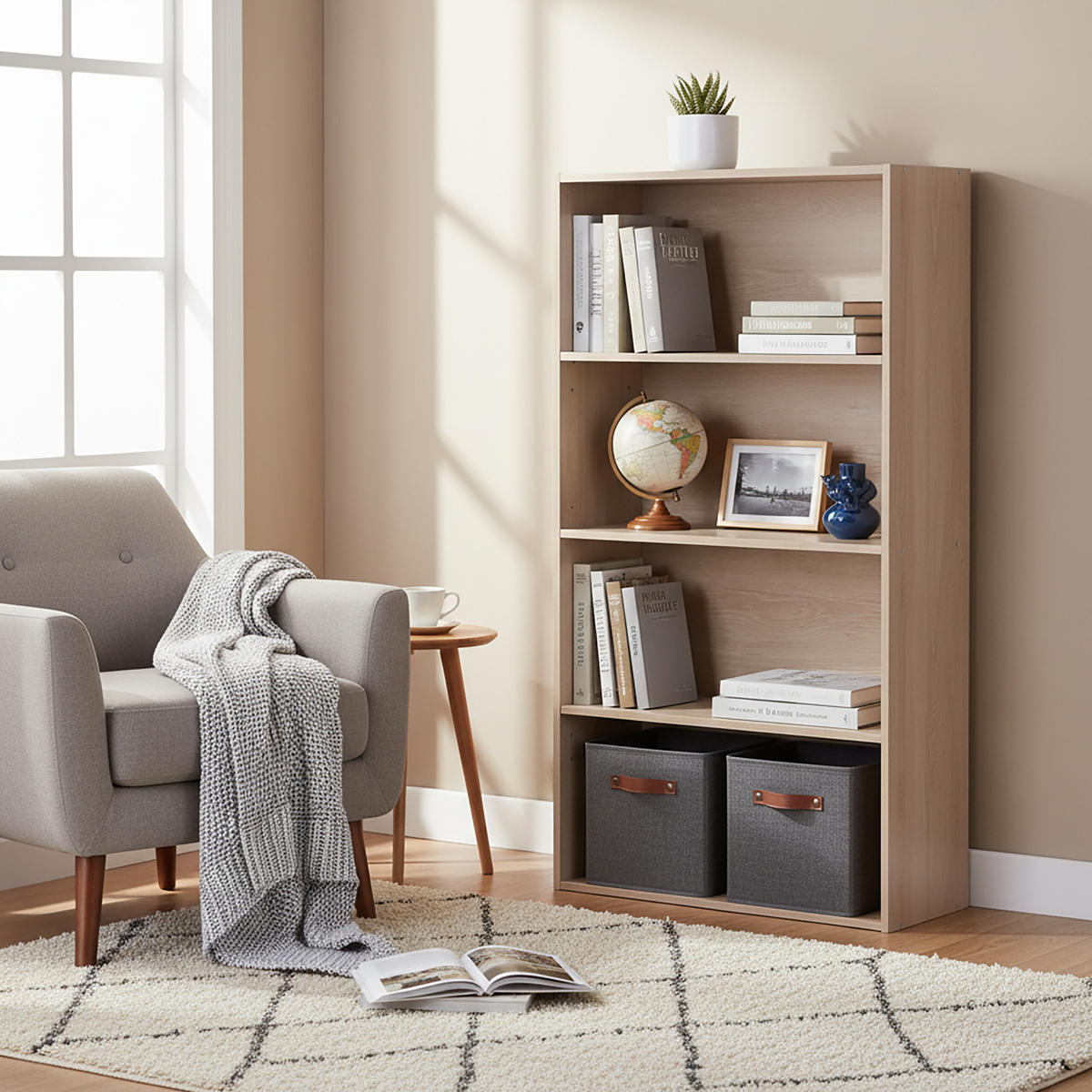 BÜCHERREGAL - Hellbraun, Holzwerkstoff (60/108/24cm) - Relaxdays