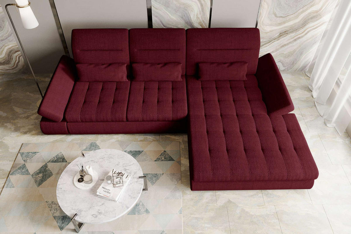 ECKSOFA Toscana Plus Velours inkl. Schlaffunktion - Bordeaux, Textil (300/179cm) - 99rooms