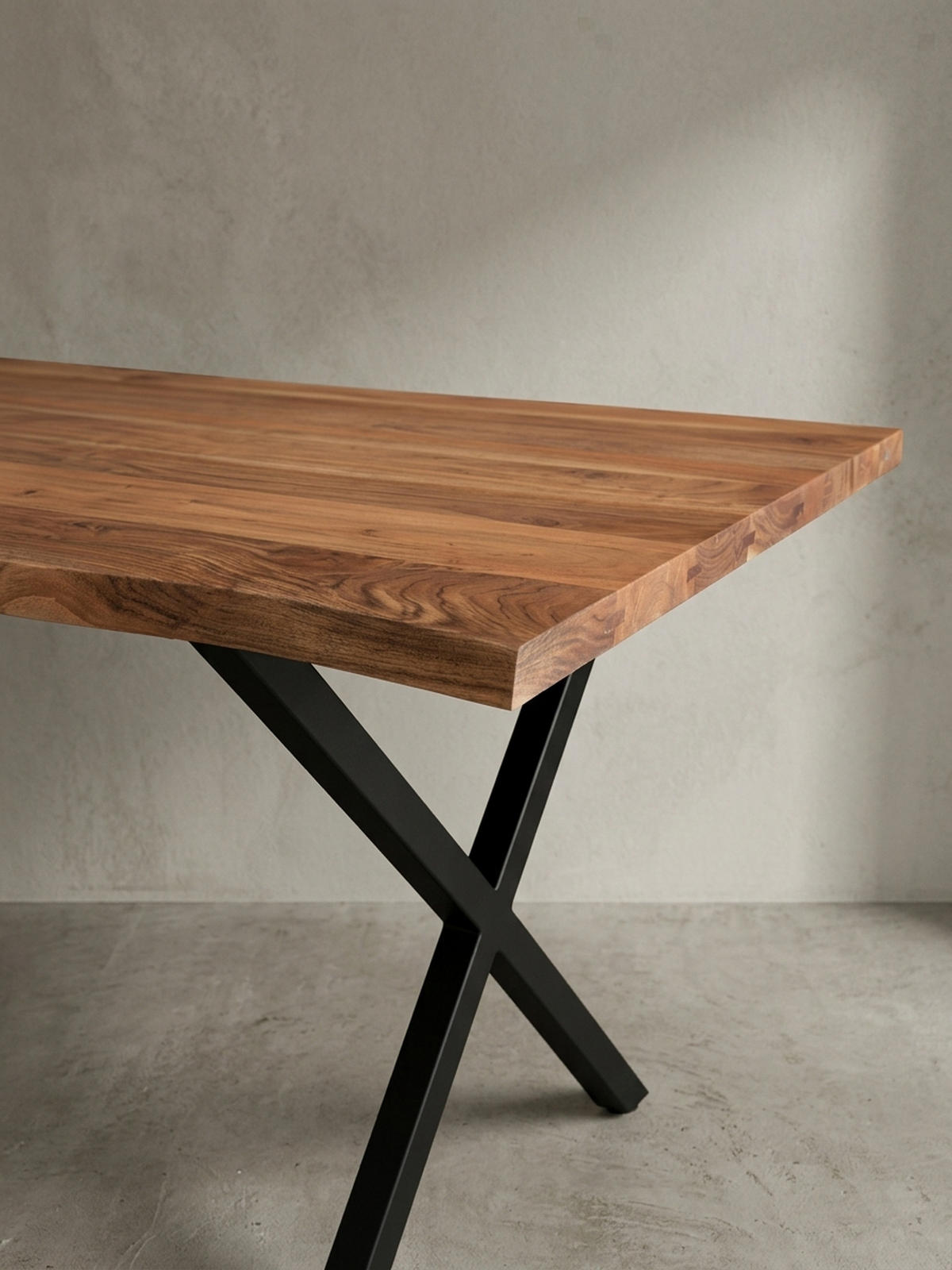 SCHREIBTISCH Massivholz X-Gestell Baumkante Handgefertigt KRETA, Goldbraun-Schwarz 180x90x76 cm - Schwarz/Braun, Holz/Metall (90/180/76cm) - KADIMA DESIGN
