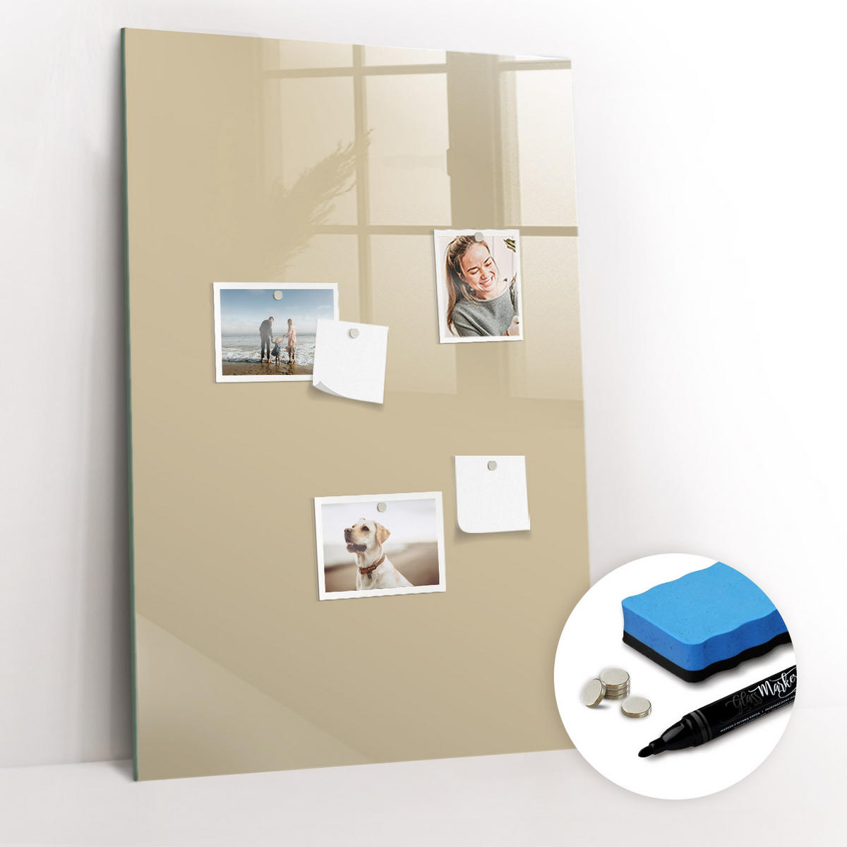 MAGNETTAFEL 60x90 Beige schwarzer Marker - Sandfarben, Glas (60/0.4/90cm) - TULUP