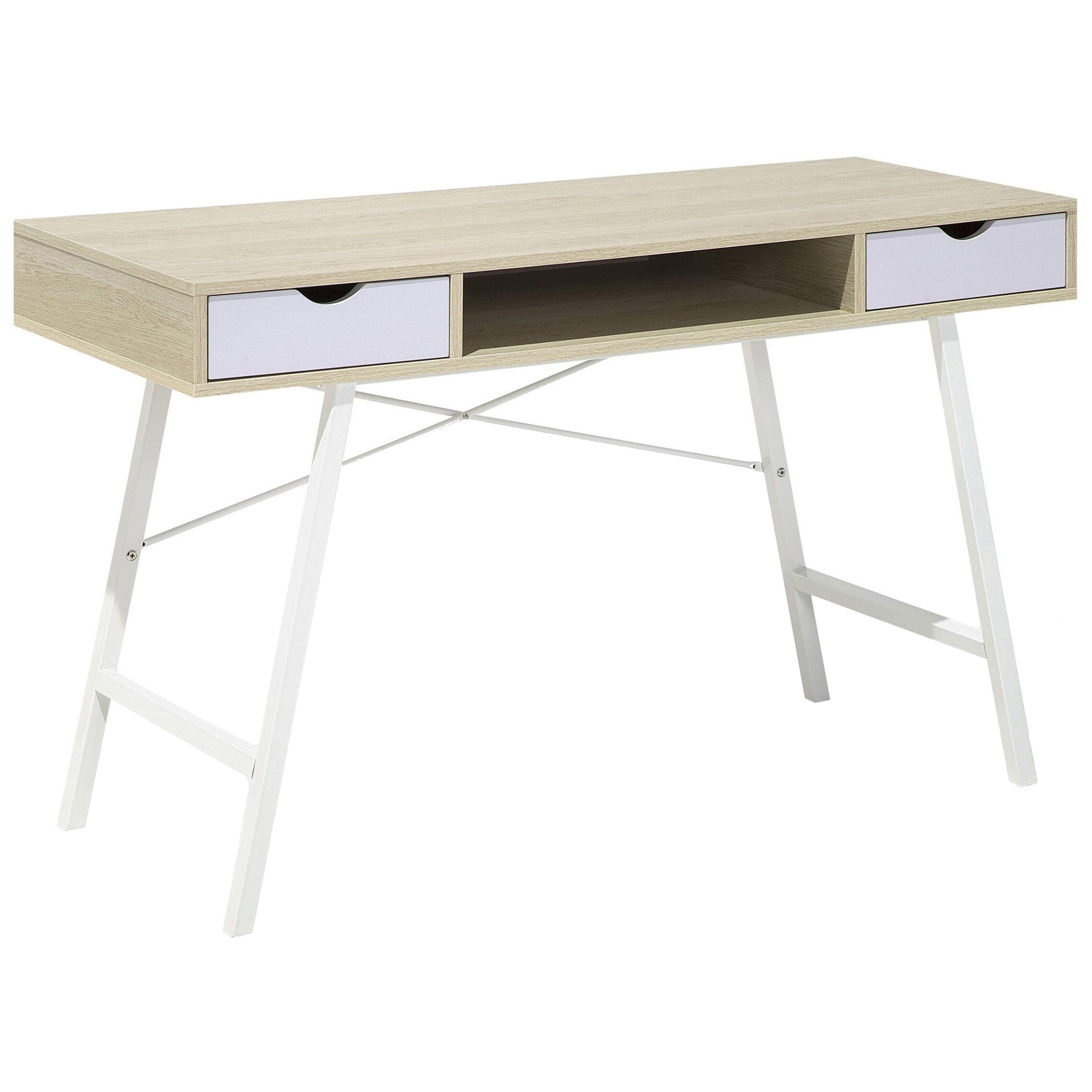 SCHREIBTISCH heller Holzfarbton/weiß 120/48/77 cm Clarita - Hellgrau, Holzwerkstoff (48/120/77cm) - Beliani