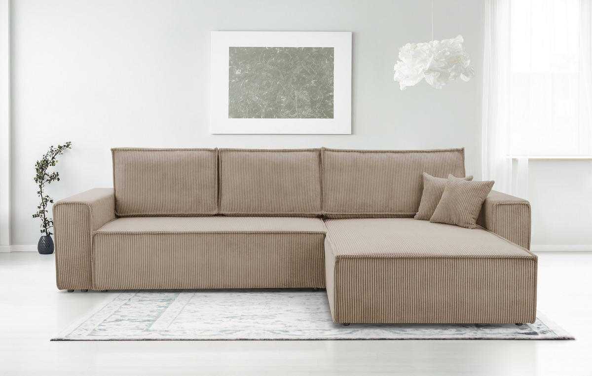ECKSOFA L Form Cedria Beige 287/145/85 cm mit Schlaffunktion - Beige/Schwarz, Kunststoff/Textil (287/145cm) - AX Living