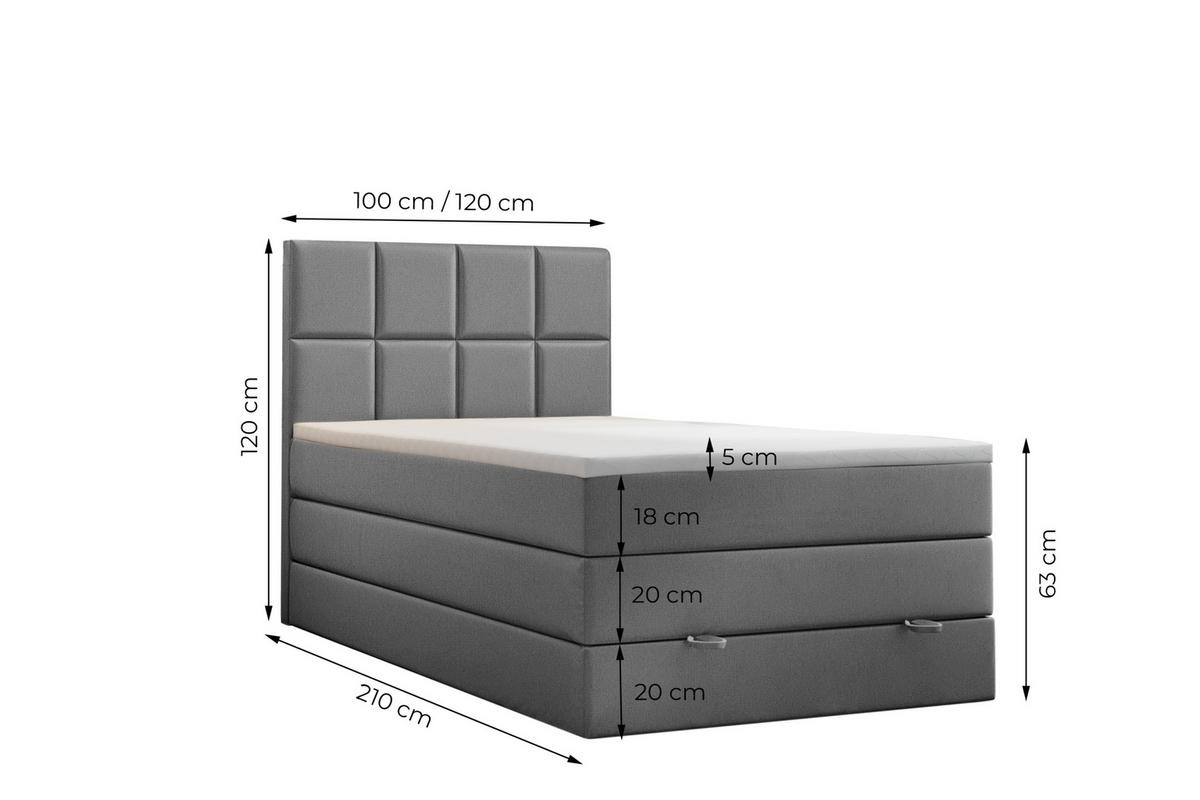BOXBETT Olaf Premium 120x200 Grau - Grau, Textil/Metall (120/200cm) - VLR BEDS