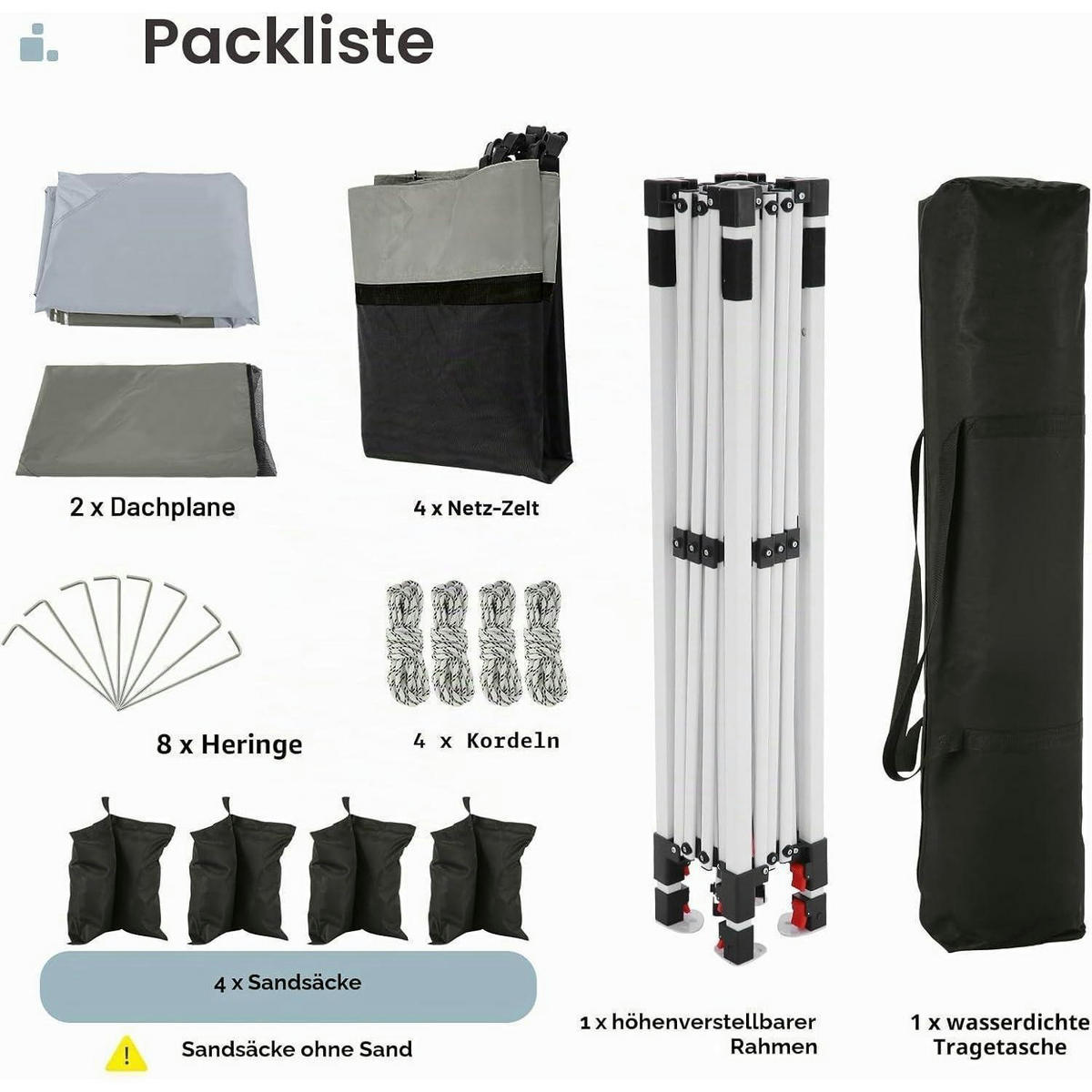 PAVILLON 3,65 x 3,65 m Dunkelgrau mit Moskitonetz - Grau, Textil (365/275/365cm)