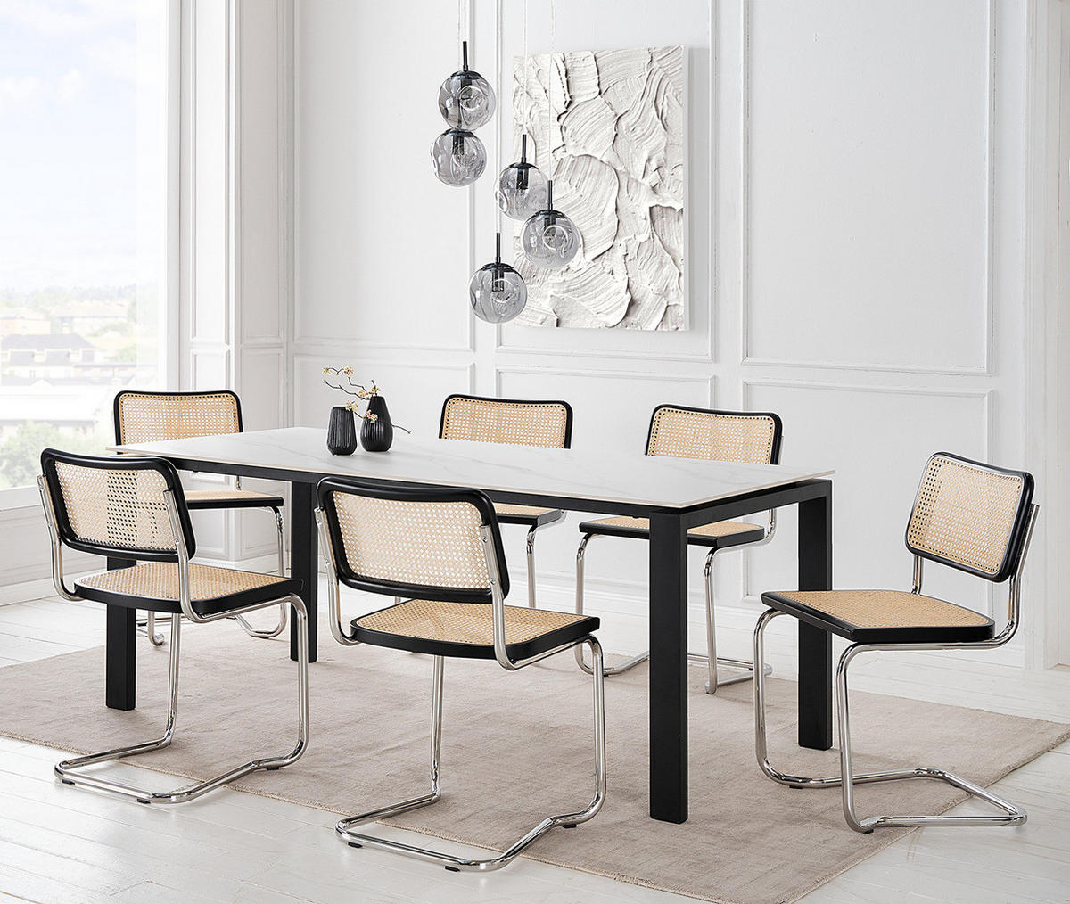 ESSTISCH in Marmoroptik - Keramik / Metall - Weiß, Keramik (90/180/76cm) - home24