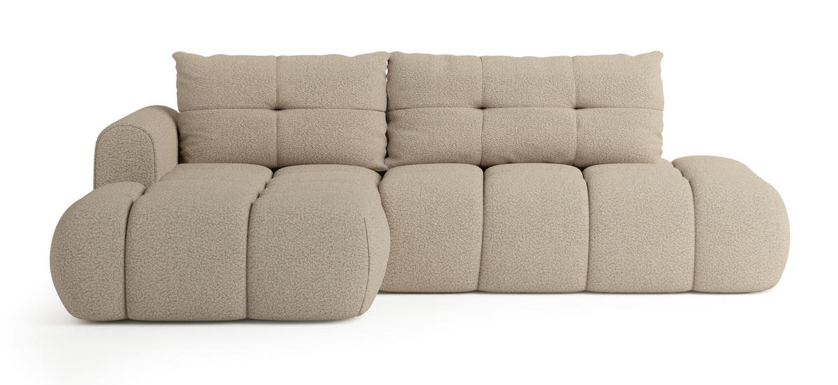 ECKSOFA FLUMA L-S Beige Boucle-Stoff mit Schlaffunktion - Beige, Holz (274/165cm) - MASSENO
