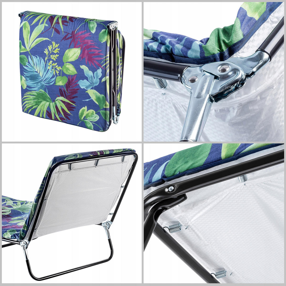 GARTENLIEGESTUHL, 69 x 197 cm, Blätter - Dunkelblau/Grün, Metall (69/197cm) - KADAX