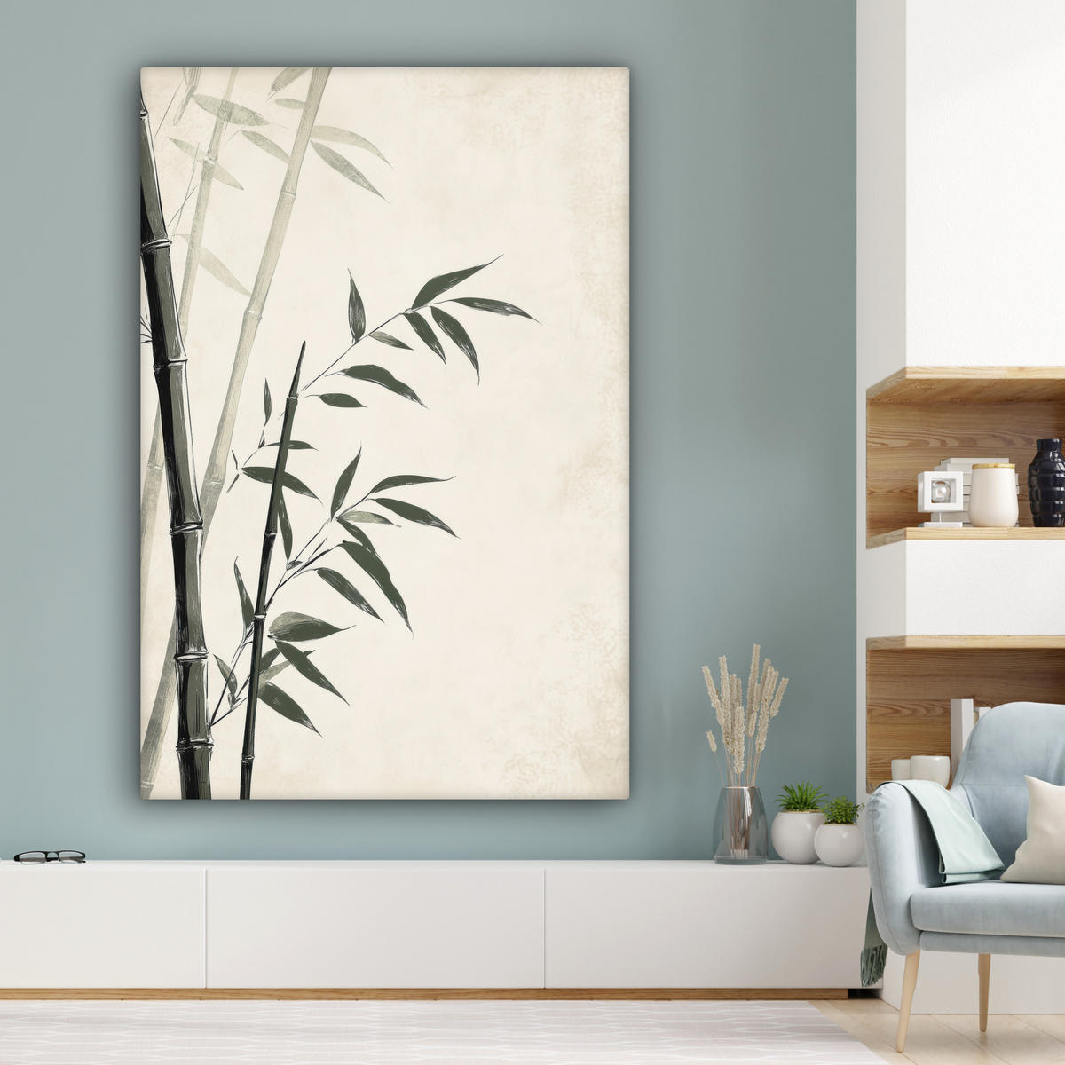 SLIKA NA PLATNU Japandi 90x140 cm - barve lesa evkaliptusa, tekstil (90/140cm) - MuchoWow
