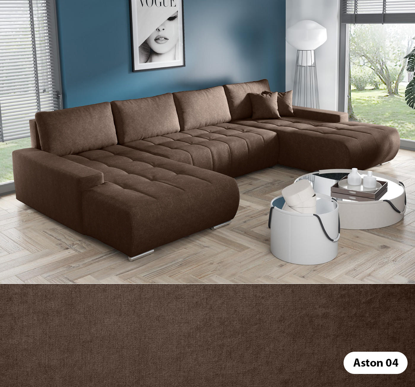 ECKSOFA U Form Bonari U, Braun - Dunkelbraun, Textil (185/85/350cm) - Meblito